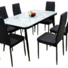 ชุดโต๊ะทานอาหารกะจก โครงเหล็กพ่นสีดำ + เก้าอี้หุ้มหนัง PVC 6 ตัว รหัส 4398