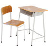 ชุดโต๊ะนักเรียน โครงเหล็ก หน้าไม้+เก้าอี้ มีความสูง 2 ขนาด ประถม กับ มัธยม รหัส 3974
